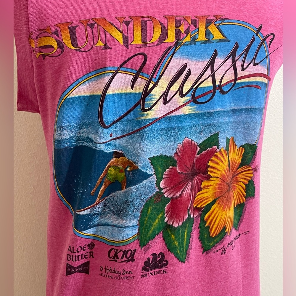 VINTAGE SUNDEK SURF CLASSIC ‘83 Womens Pink Sleeveless T-Shirt Size Small - Picture 3 of 9